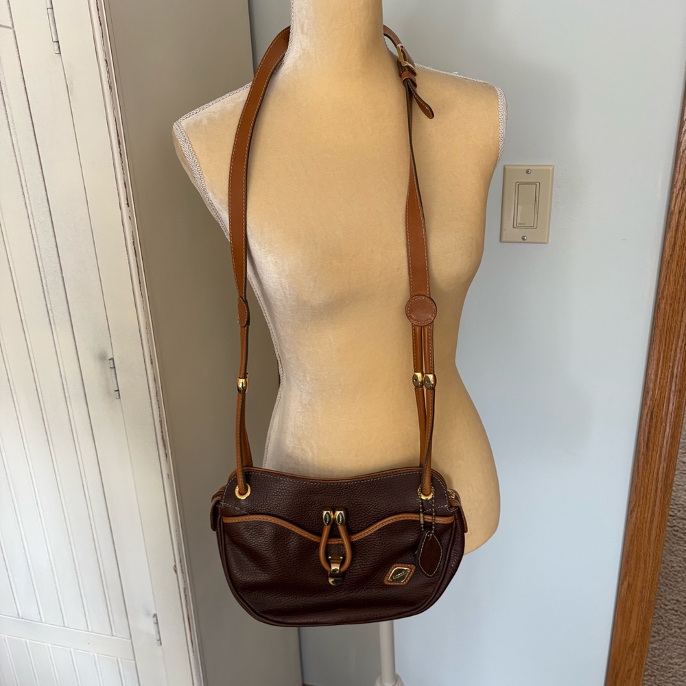I Santi Vintage Purse Italy Brown Pebbled Leather Tan Trim